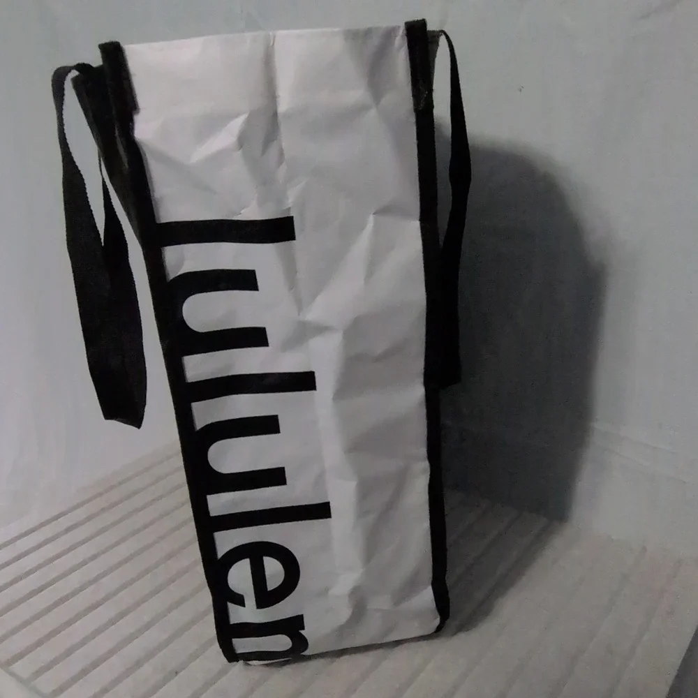 Lululemon Large Black White Foldable Reusable Shopping Bag Tote Plastic